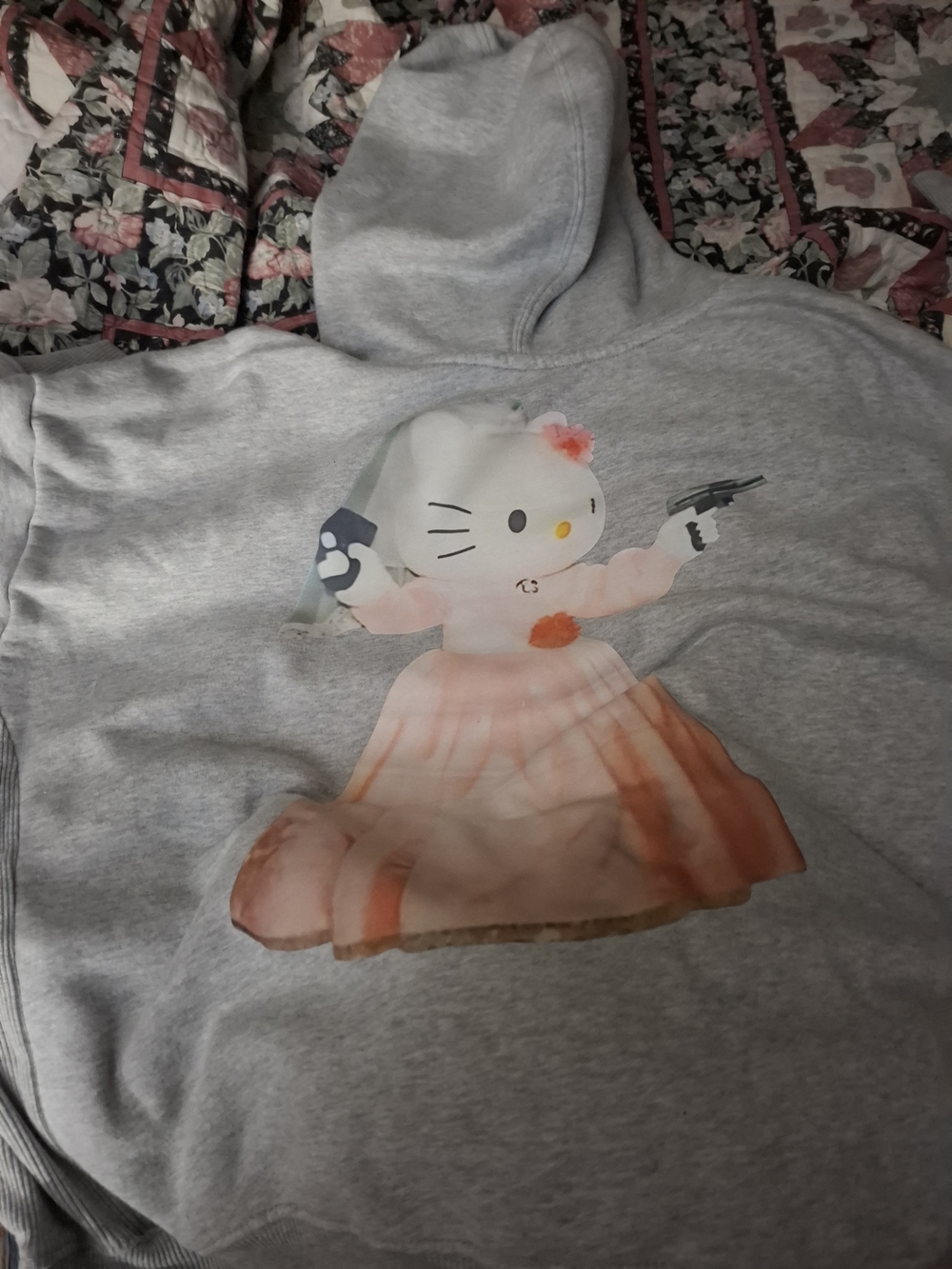 Kids Gray Hoodie with Pink Cartoon Print